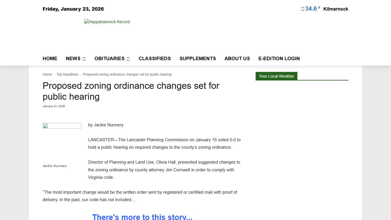 Proposed zoning ordinance changes set for public hearing - Rappahannock Record